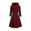 Hooded Cable Knit Arm Warmer Sweater Mini Dress And Lace Up Over The Knee Boots Gothic Rose Drop Earrings Outfit - Rouge foncé S | US 4