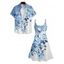 Floral Print V Neck Spaghetti Strap Dress and Button Up Short Sleeve Casual Shirt Outfit - Bleu clair S | US 4