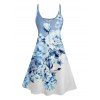 Floral Print V Neck Spaghetti Strap Dress and Button Up Short Sleeve Casual Shirt Outfit - Bleu clair S | US 4