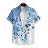 Floral Print V Neck Spaghetti Strap Dress and Button Up Short Sleeve Casual Shirt Outfit - Bleu clair S | US 4