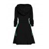 Mini Robe à Capuche Contrasté Lune et Soleil Imprimés à Lacets - Noir L | US 8-10