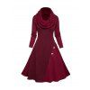 Foldover Cowl Neck Cable Knit Panel Mock Button Long Sleeve Knit Dress And Lace Up Over The Knee Boots Heart Shape Drop Earrings Outfit - Rouge foncé S | US 4