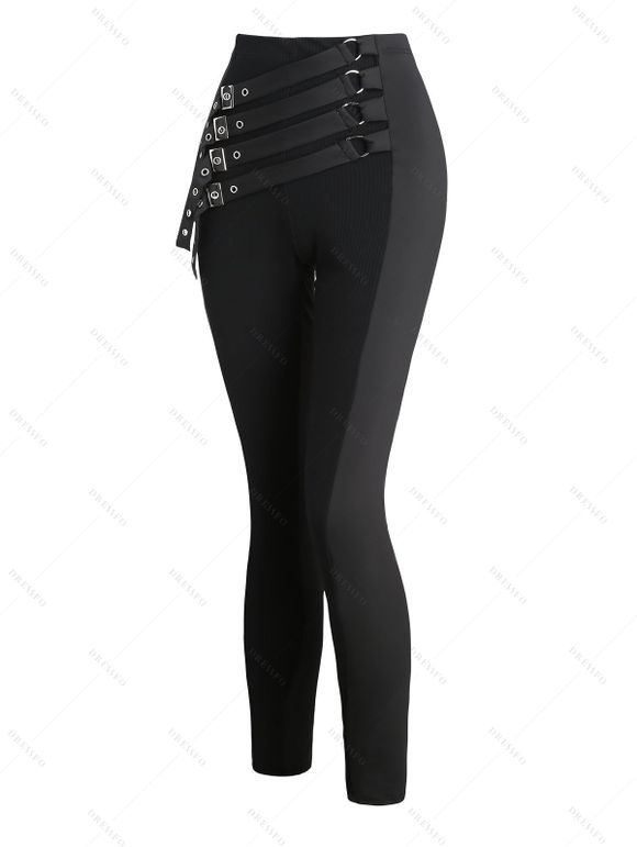 Legging Gothique Long Moulant à Bretelle Bouclée Design à Taille Haute - Noir S | US 4