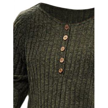 Half Button Ribbed Textured Lantern Sleeve Scoop Neck Top 