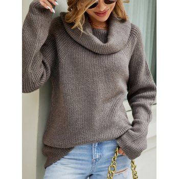 Solid Color Turtle Cowl Raglan Sleeve Loose Knit Sweater 