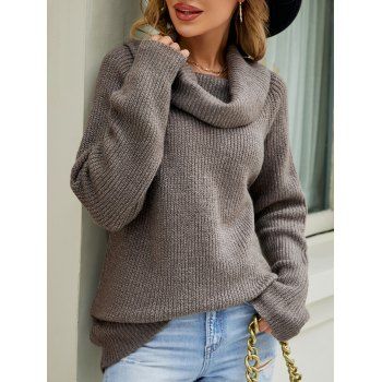 Solid Color Turtle Cowl Raglan Sleeve Loose Knit Sweater 