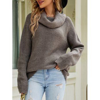 Solid Color Turtle Cowl Raglan Sleeve Loose Knit Sweater 