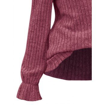 Poet Sleeve Ribbed Textured Scalloped Hem V Neck Top 