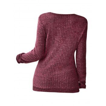 Half Zipper V Neck Ribbed Textured Long Sleeve Casual Top 