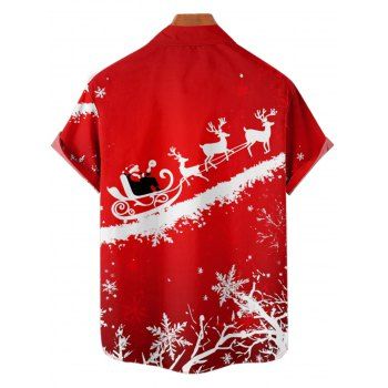 Christmas Santa Claus Snowflake Elk Print V Neck Spaghetti Strap Dress And Short Sleeve Shirt Matching Outfit