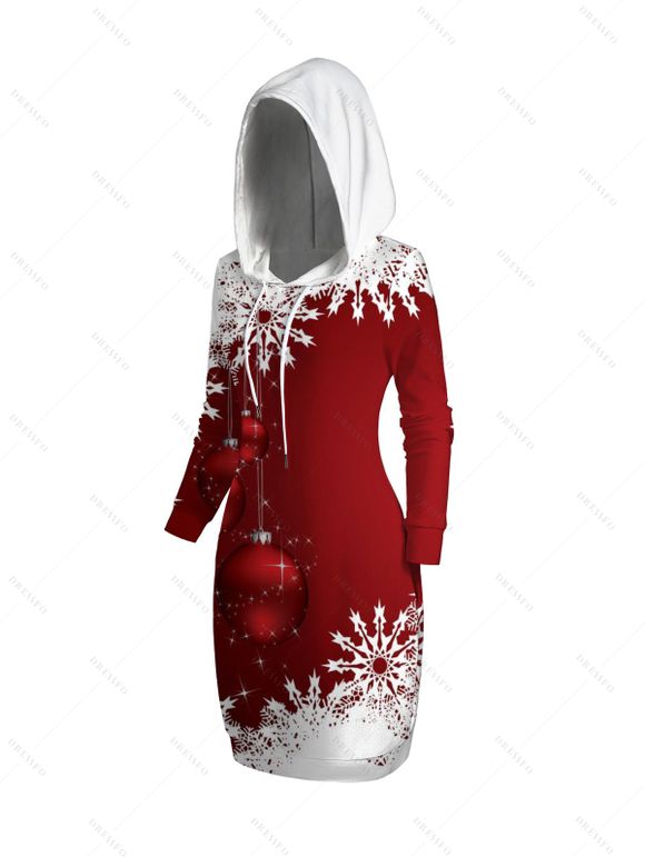 Mini Robe à Capuche Flocon de Neige de Noël Imprimé à Cordon - Rouge M | US 6