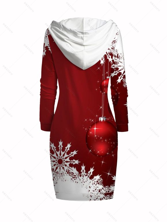 Mini Robe à Capuche Flocon de Neige de Noël Imprimé à Cordon - Rouge XXL | US 14