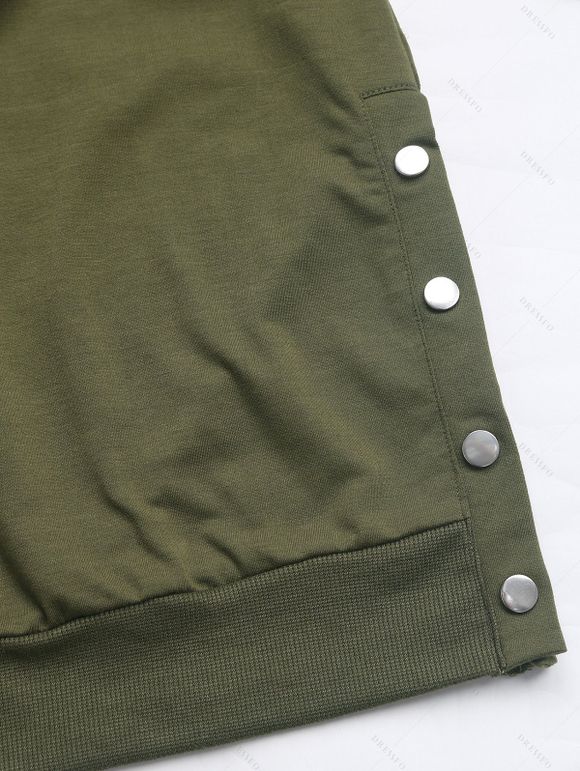 Drop Shoulder Patchwork Snap Button Hooded Top And Zip Fly Flare Jeans Life Tree Pattern Hoop Drop Earrings Casual Outfit - Vert profond S | US 4