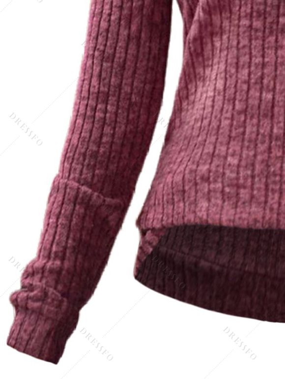 Haut Décontracté Côtelé Texturé à Demi-Zip à Manches Longues - Rouge foncé L | US 8