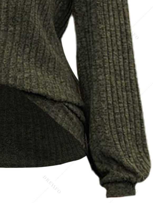 Haut Texturé Côtelé à Demi-Bouton Manches Lanternes à Col Bénitier - Vert profond XL | US 10