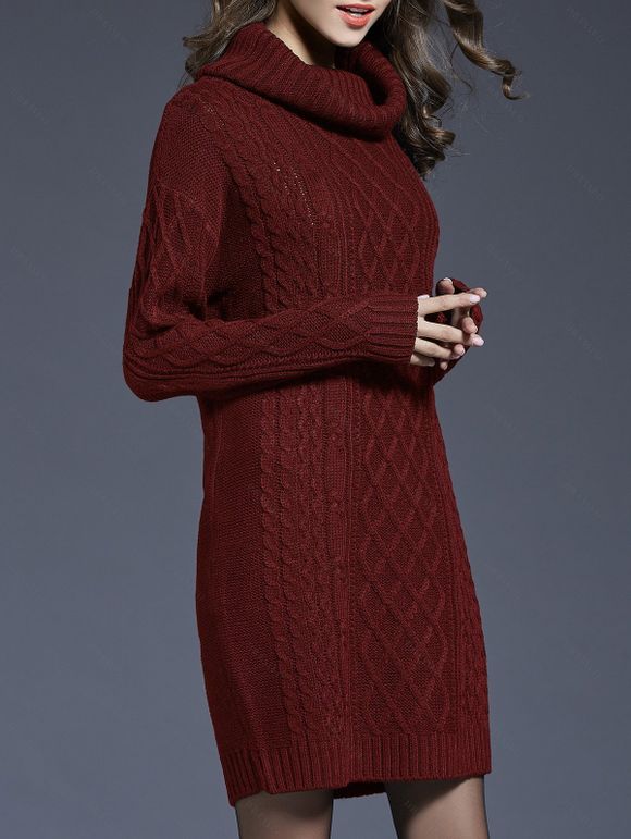 Robe Pull en Tricot à Câble en Couleur Unie à Manches Longues - Rouge foncé XXXL | US 14