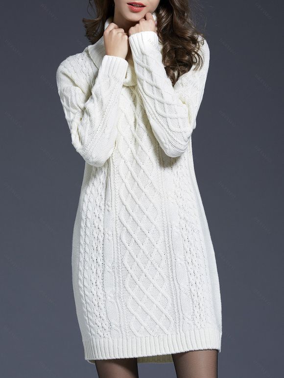 Robe Pull en Tricot à Câble en Couleur Unie à Manches Longues - Blanc XL | US 10