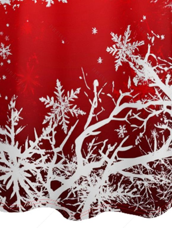 Robe de Noël à Bretelle Fine Père Noël Flocon de Neige et Cerf Imprimés à Col V - Rouge S | US 4