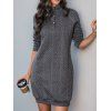 Raglan Sleeve Textured Mini Sweatshirt Dress And Lace Up Over The Knee Boots Cat Moon Pendant Chain Necklace Outfit - Gris S | US 4