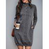 Raglan Sleeve Textured Mini Sweatshirt Dress And Lace Up Over The Knee Boots Cat Moon Pendant Chain Necklace Outfit - Gris S | US 4