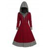 Colorblock Textured Drawstring Hood Long Sleeve Knit Dress And Zip Up Chunky Heel Punk Boots Heart Rose Rivet Drop Earrings Outfit - Rouge S | US 4