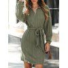 Drop Shoulder Ribbed O Ring Zipper Belted Mini Dress And Lace Up Over The Knee Boots Life Tree Pattern Hoop Drop Earrings Outfit - Vert profond S | US 4