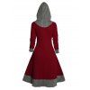 Colorblock Textured Drawstring Hood Long Sleeve Knit Dress And Zip Up Chunky Heel Punk Boots Heart Rose Rivet Drop Earrings Outfit - Rouge S | US 4