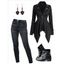 Gothic O Ring Zip Up Asymmetric Punk Coat Dark Wash Pencil Jeans And Chunky Heel Punk Boots Heart Rose Rivet Drop Earrings Outfit - Noir S | US 4