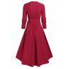 O Ring High Low Overlap Surplice Midi Dress And Chunky Heel Lace Up Mid Calf Boots Glitter Butterfly Wings Earrings Outfit - Rouge S | US 4