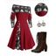 Colorblock Christmas Tree Snowflake Print Cinched Mini Godet Dress And Chunky Heel Mid Calf Boots Life Tree Pattern Hoop Drop Earrings Outfit - Rouge S | US 4