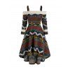 Cold Shoulder Tribal Print High Low Dress And Lace Up Over The Knee Boots Waterdrop Shape Hook Drop Earrings Outfit - Café profond S | US 4