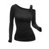 Gothic One Shoulder Buckle Strap Long Sleeve T-shirt Open Front Lace Up Irregular Hem Skirt And High Heeled Sandals Cat Earrings Outfit - Noir S | US 4