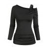 Gothic One Shoulder Buckle Strap Long Sleeve T-shirt Open Front Lace Up Irregular Hem Skirt And High Heeled Sandals Cat Earrings Outfit - Noir S | US 4