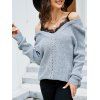 Pull Tricoté à Bretelle Fine Jointif en Dentelle Manches Raglan à Col V - Gris Clair XL | US 10