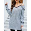 Pull Tricoté à Bretelle Fine Jointif en Dentelle Manches Raglan à Col V - Gris Clair XL | US 10