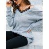 Pull Tricoté à Bretelle Fine Jointif en Dentelle Manches Raglan à Col V - Gris Clair S | US 4