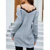 Pull Tricoté à Bretelle Fine Jointif en Dentelle Manches Raglan à Col V - Gris Clair S | US 4