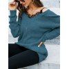 Pull Tricoté à Bretelle Fine Jointif en Dentelle Manches Raglan à Col V - Bleu profond XL | US 10