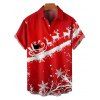 Chemise Boutonnée avec Col Rabattu à Manches Courtes Imprimé Élan et Père Noël - Rouge XL