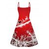 Robe de Noël à Bretelle Fine Père Noël Flocon de Neige et Cerf Imprimés à Col V - Rouge S | US 4