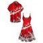 Christmas Santa Claus Snowflake Elk Print V Neck Spaghetti Strap Dress And Short Sleeve Shirt Matching Outfit - Rouge S | US 4