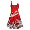 Christmas Santa Claus Snowflake Elk Print V Neck Spaghetti Strap Dress And Short Sleeve Shirt Matching Outfit - Rouge S | US 4