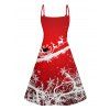 Christmas Santa Claus Snowflake Elk Print V Neck Spaghetti Strap Dress And Short Sleeve Shirt Matching Outfit - Rouge S | US 4