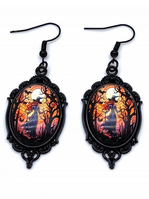 Boucles D'Oreilles Pendantes Motif Ovale Chauve-Souris et Fantômes dans la Forêt