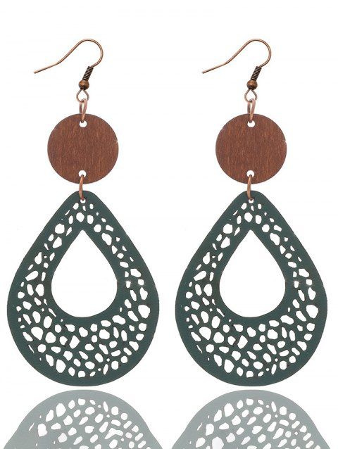 Boucles D'Oreilles Pendantes Vintages Evidées en Bois en Maille Faites à la Main