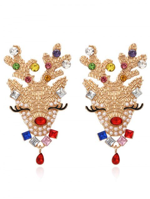 Boucles D'Oreilles de Noël Renne Exagérée Strass Incrusté avec Perle