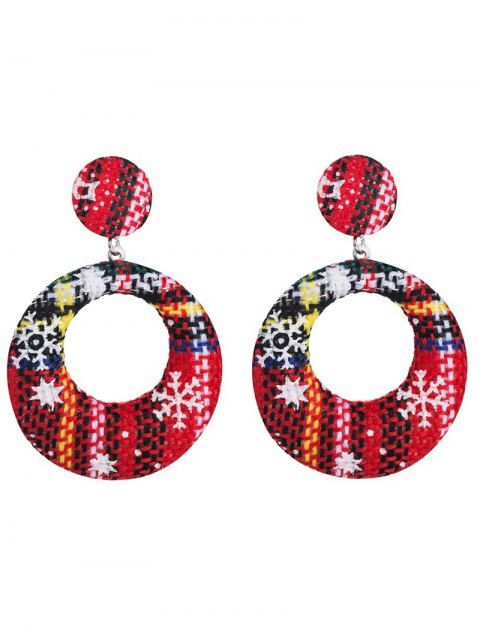 Boucles D'Oreilles de Noël Asymétriques Rondes Pendantes Rayées Flocon de Neige avec Bouton