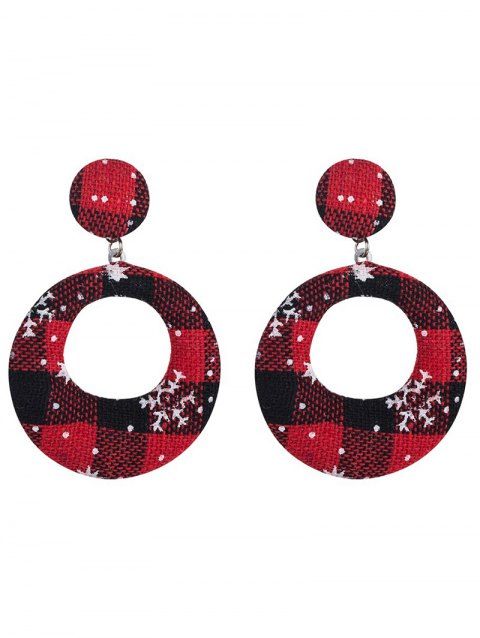 Boucles D'Oreilles de Noël Asymétriques Rondes Pendantes Rayées Flocon de Neige avec Bouton