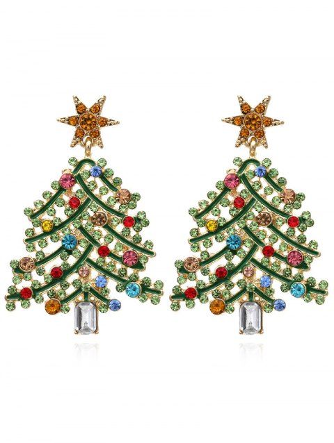 Boucles D'Oreilles Elégantes Evidées Sapin de Noël avec Strass Incrusté