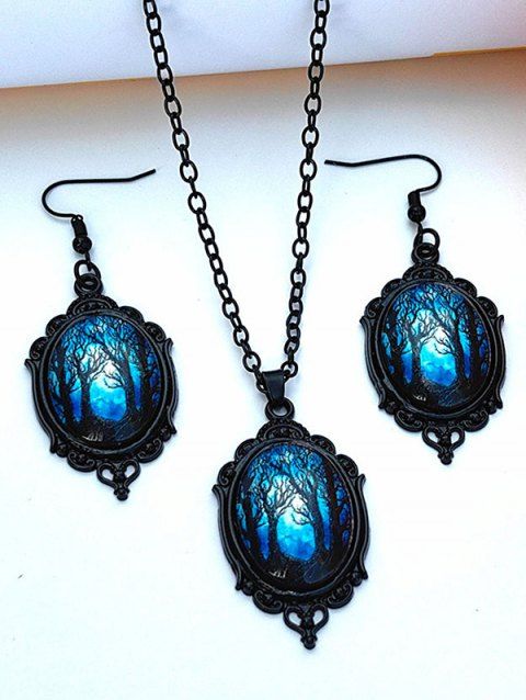 Ensemble Boucles D'Oreilles et Collier en Alliage avec Pendentif Sorcière et Arbre de Vie en Cristal pour Halloween Style Vintage